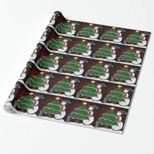 Weihnachtsbaum Schneemann Überraschung Kunst Druck Geschenkpapier