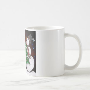 Weihnachtsbaum Schneemann Überraschung Kunst Druck Tasse