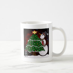 Weihnachtsbaum Schneemann Überraschung Kunst Druck Tasse