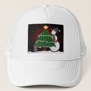 Weihnachtsbaum Schneemann Überraschung Kunst Druck Truckerkappe