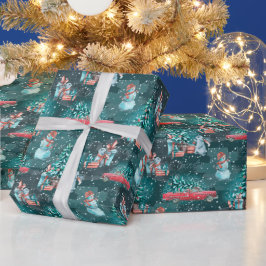 Weihnachtsbaum, Schneemänner und Bunnies Wrapping  Geschenkpapier