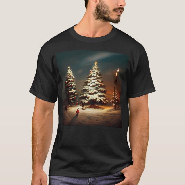 Weihnachtsbaum-Schneeszene T-Shirt (Vorderseite)