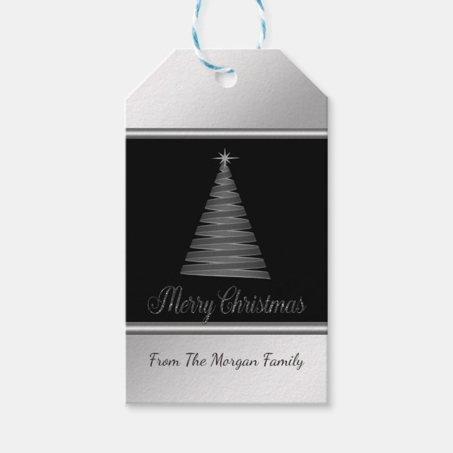 Weihnachtsbaum, Schwarz, Silber - Personalisiert Geschenkanhänger (Vorderseite)