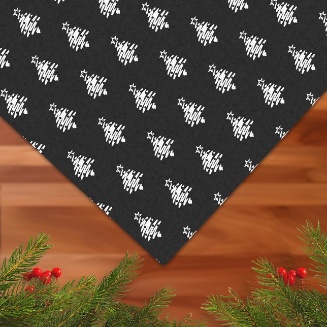 Weihnachtsbaum Schwarz-weiß Moderner Minimaler Url Seidenpapier (Christmas Tree Black White Modern Minimal Holiday Tissue Paper)