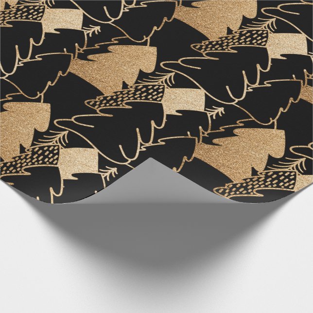 Weihnachtsbaum Schwarze Gold Extravaganter Glitzer Geschenkpapier (Ecke)