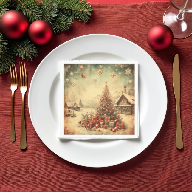 Weihnachtsbaum Serviette (Vintage Christmas tree decorative festive Napkins)