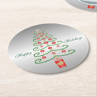 Weihnachtsbaum-Silber farbiges Weihnachten Runder Pappuntersetzer