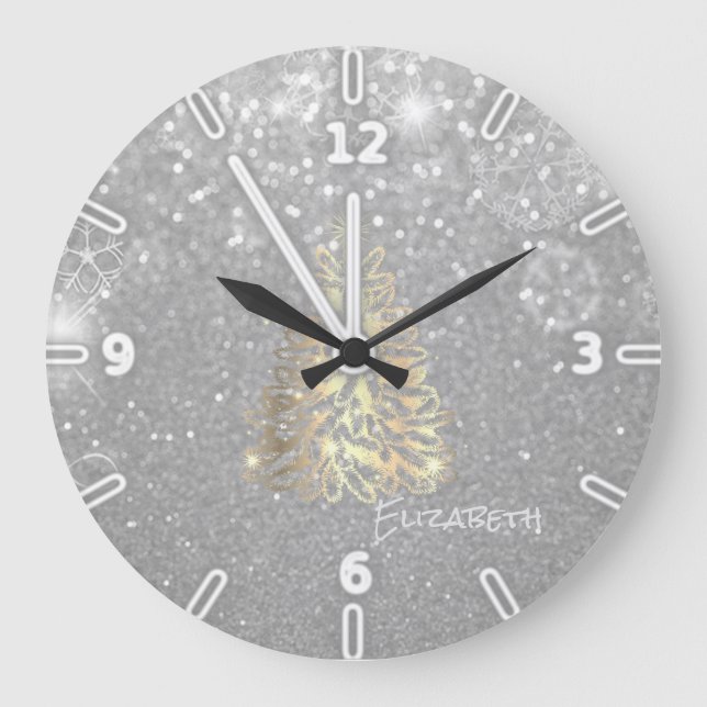 Weihnachtsbaum, Silberschmiede - Personalisiert Große Wanduhr (Vorderseite)