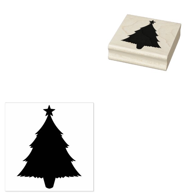 Weihnachtsbaum-Silhouette mit einem Stern oben Gummistempel (Stempel)