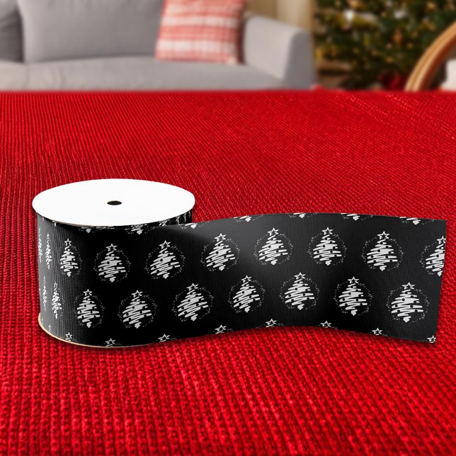 Weihnachtsbaum Silhouette Moderner Urlaub Schwarz Ripsband (Christmas Tree Silhouette Modern Holiday Black Grosgrain Ribbon)