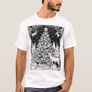 Weihnachtsbaum Silhouette Schwarzes Design auf T-Shirt