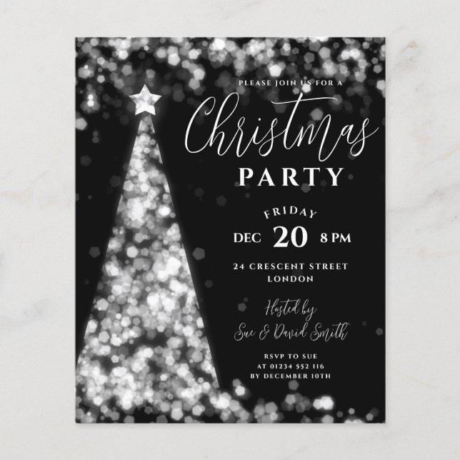 Weihnachtsbaum Silver Black Modern Party Flyer (Vorne)