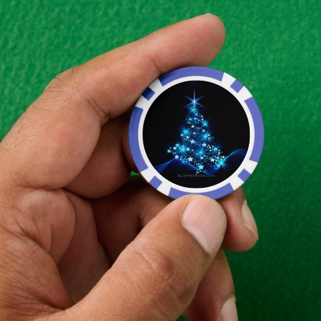 Weihnachtsbaum SlipperyJoe strahlt blau s Pokerchips (Hand)