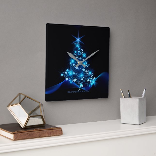 Weihnachtsbaum SlipperyJoe strahlt blau s Quadratische Wanduhr (Büro)