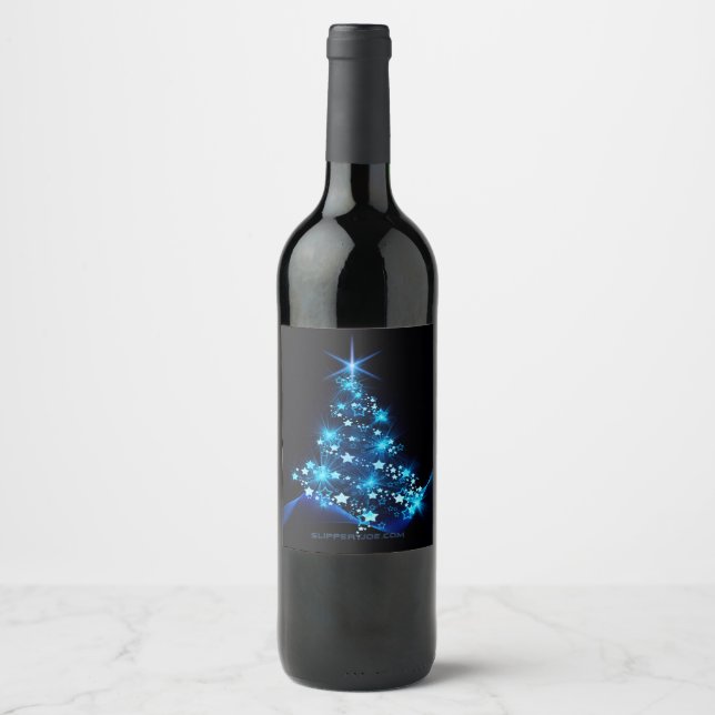Weihnachtsbaum SlipperyJoe strahlt blau s Weinetikett (Vorderseite)