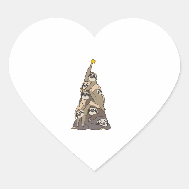Weihnachtsbaum-Sloths Herz-Aufkleber (Vorderseite)