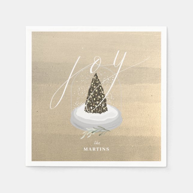 Weihnachtsbaum Snow Globe Gold Joliday Paper Serviette (Vorderseite)