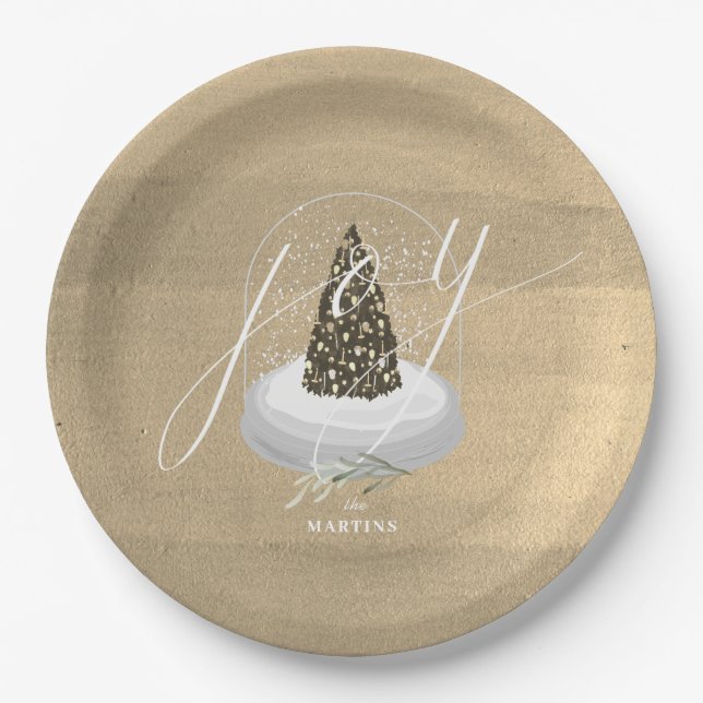 Weihnachtsbaum Snow Globe Gold Joliday Pappteller (Vorderseite)