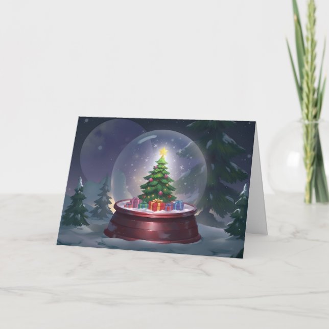 Weihnachtsbaum Snow Globe Karte (Vorderseite)