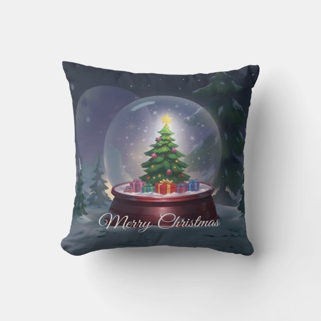 Weihnachtsbaum Snow Globe Kissen (Vorderseite)