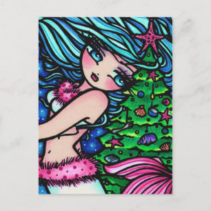 Weihnachtsbaum Snow Mermaid Fantasy Postkarte