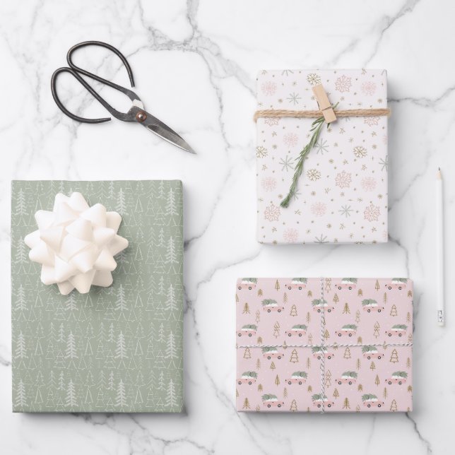 Weihnachtsbaum Snowflake Geschenkpapier Set (Vorderseite)