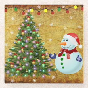 Weihnachtsbaum Snowman Glasuntersetzer