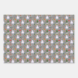 Weihnachtsbaum Snowman Schlitten Geschenke Glocken Geschenkpapier Set