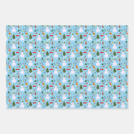 Weihnachtsbaum Snowman Schlitten Geschenke Glocken Geschenkpapier Set