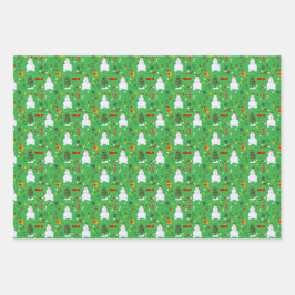 Weihnachtsbaum Snowman Schlitten Geschenke Glocken Geschenkpapier Set