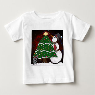 Weihnachtsbaum Snowman Überraschung Kunst drucken Baby T-shirt