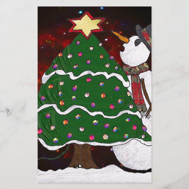 Weihnachtsbaum Snowman Überraschung Kunst drucken Briefpapier (Vorderseite)