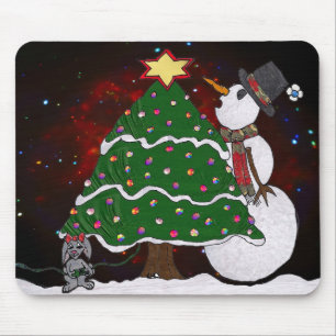 Weihnachtsbaum Snowman Überraschung Kunst drucken Mousepad