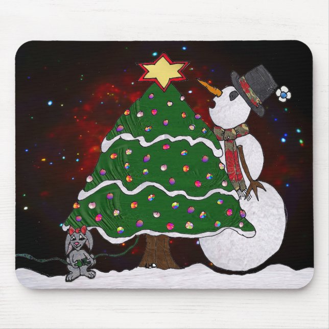 Weihnachtsbaum Snowman Überraschung Kunst drucken Mousepad (Vorne)