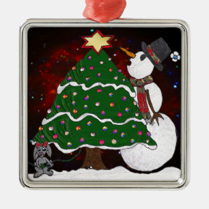 Weihnachtsbaum Snowman Überraschung Kunst drucken Ornament Aus Metall