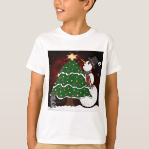 Weihnachtsbaum Snowman Überraschung Kunst drucken T-Shirt