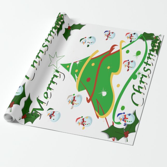 Weihnachtsbaum & Snowmen - Geschenkpapier (Ungerollt)