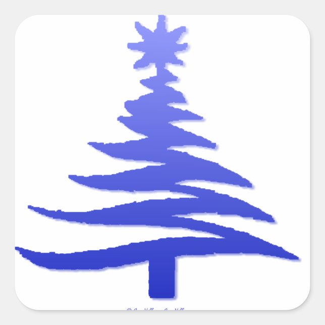 Weihnachtsbaum Stencil Cobalt Blue Quadratischer Aufkleber (Vorderseite)