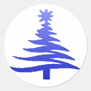Weihnachtsbaum Stencil Cobalt Blue Runder Aufkleber