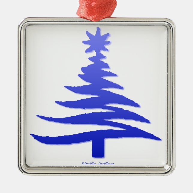 Weihnachtsbaum Stencil Cobalt Blue Silbernes Ornament (Vorne)