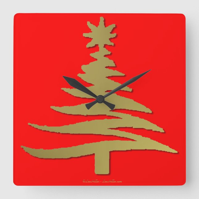 Weihnachtsbaum Stencil Gold Quadratische Wanduhr (Vorderseite)