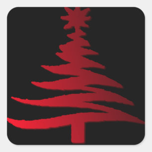 Weihnachtsbaum Stencil Red auf Black Quadratischer Aufkleber