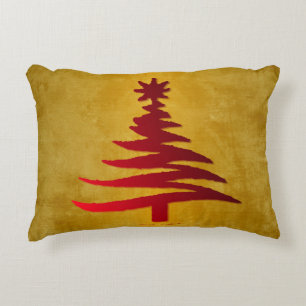 Weihnachtsbaum Stencil Red auf Gold Dekokissen