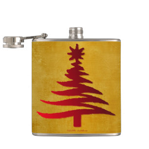 Weihnachtsbaum Stencil Red auf Gold Flachmann