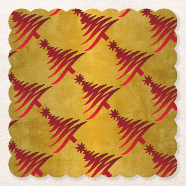 Weihnachtsbaum Stencil Red auf Gold Untersetzer (Vorderseite)