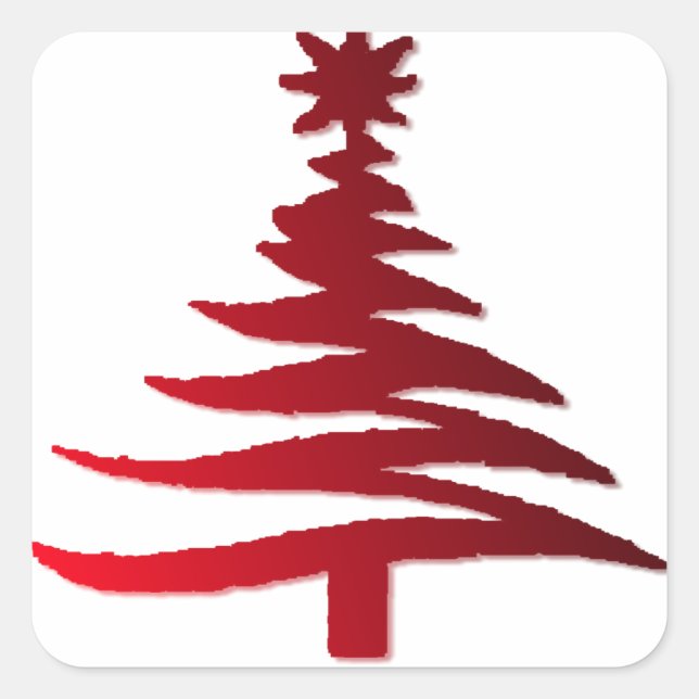 Weihnachtsbaum Stencil Red auf White Quadratischer Aufkleber (Vorderseite)