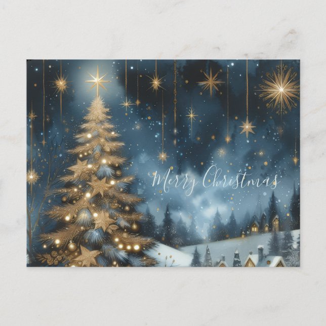 Weihnachtsbaum & Sternennacht Postkarte (Vorderseite)