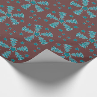 Weihnachtsbaum-Sternrad-Kastanienbraun-Aqua Geschenkpapier