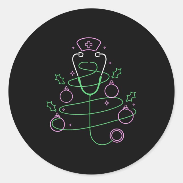 Weihnachtsbaum Stethoscope Nurse Weihnachten Runder Aufkleber (Vorderseite)