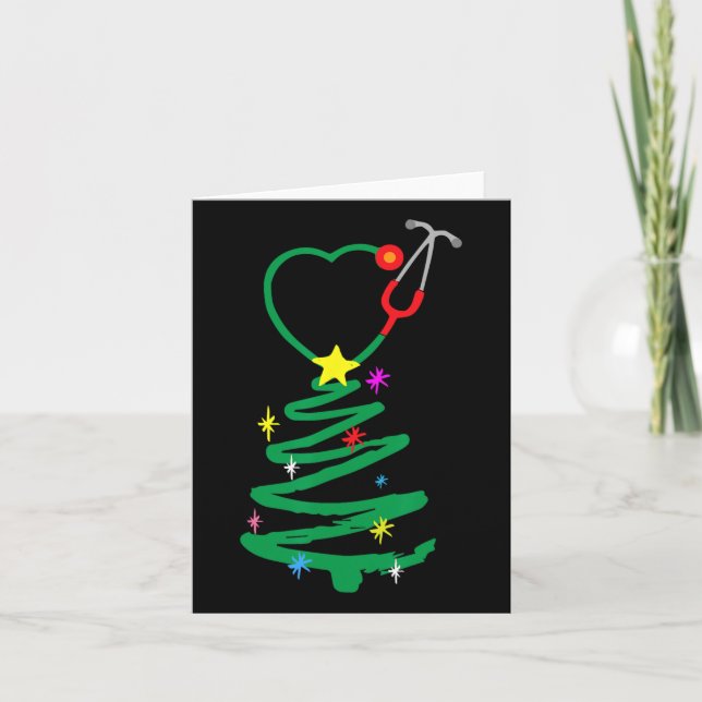 Weihnachtsbaum Stethoscope Nurses Xmas Scrub Karte (Vorderseite)
